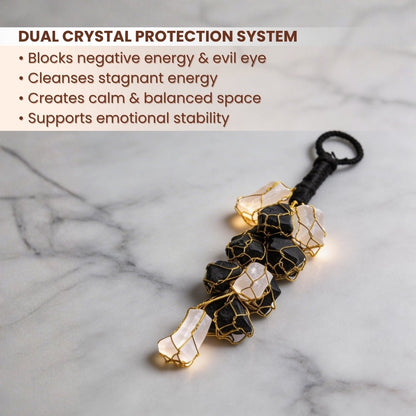 Black Tourmaline Selenite Door Hanging - Crystal Protection from Negative Energy for Home & Office - plusvalueindia