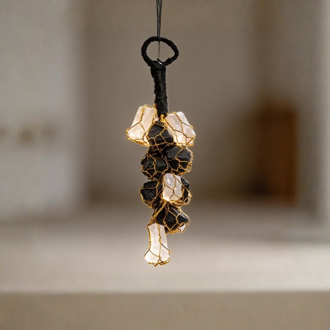 Black Tourmaline Selenite Door Hanging - Crystal Protection from Negative Energy for Home & Office - plusvalueindia