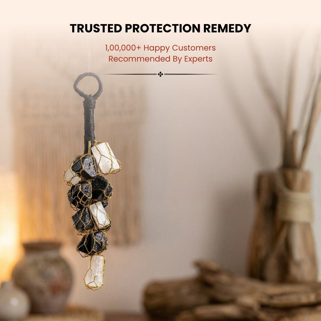 Black Tourmaline Selenite Door Hanging - Crystal Protection from Negative Energy for Home & Office - plusvalueindia