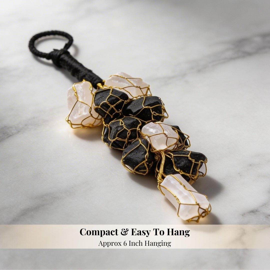 Black Tourmaline Selenite Door Hanging - Crystal Protection from Negative Energy for Home & Office - plusvalueindia