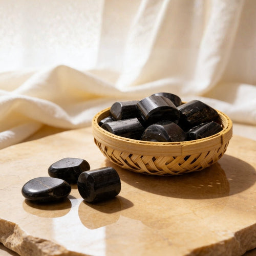 Black Tourmaline Tumbled Stone Pebbles - plusvalueindia