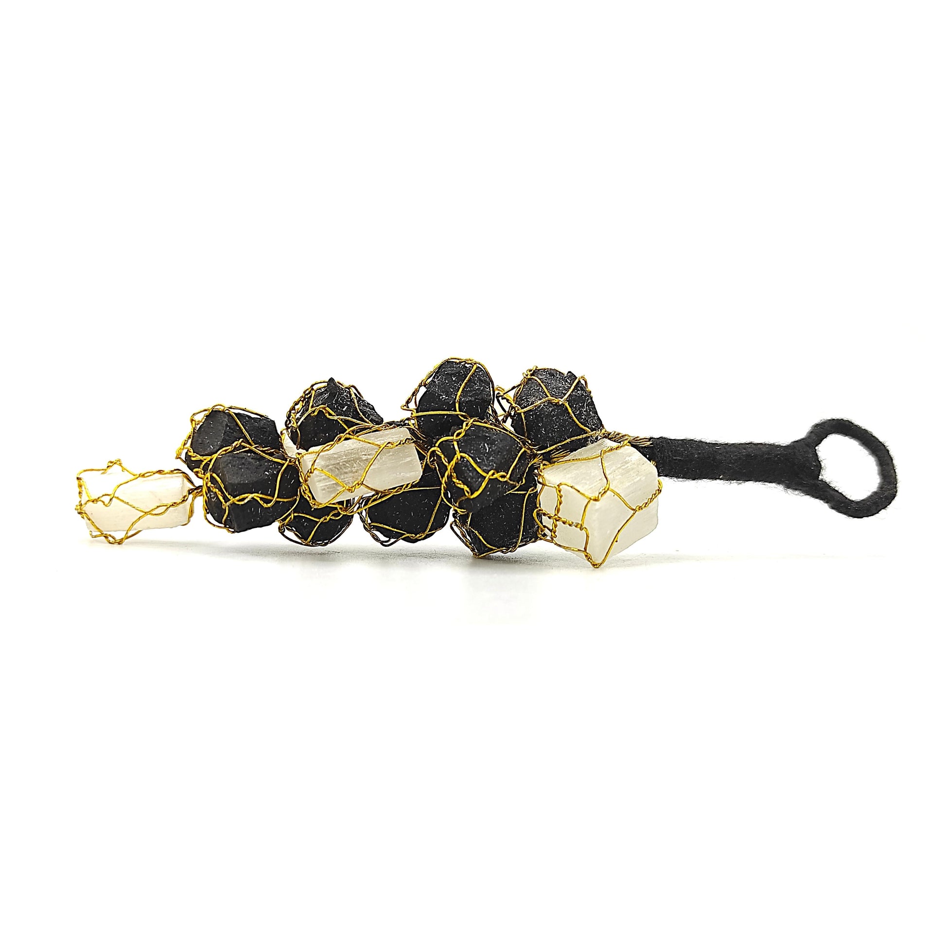 black tourmline and selenite stone raw door hanging vastu product