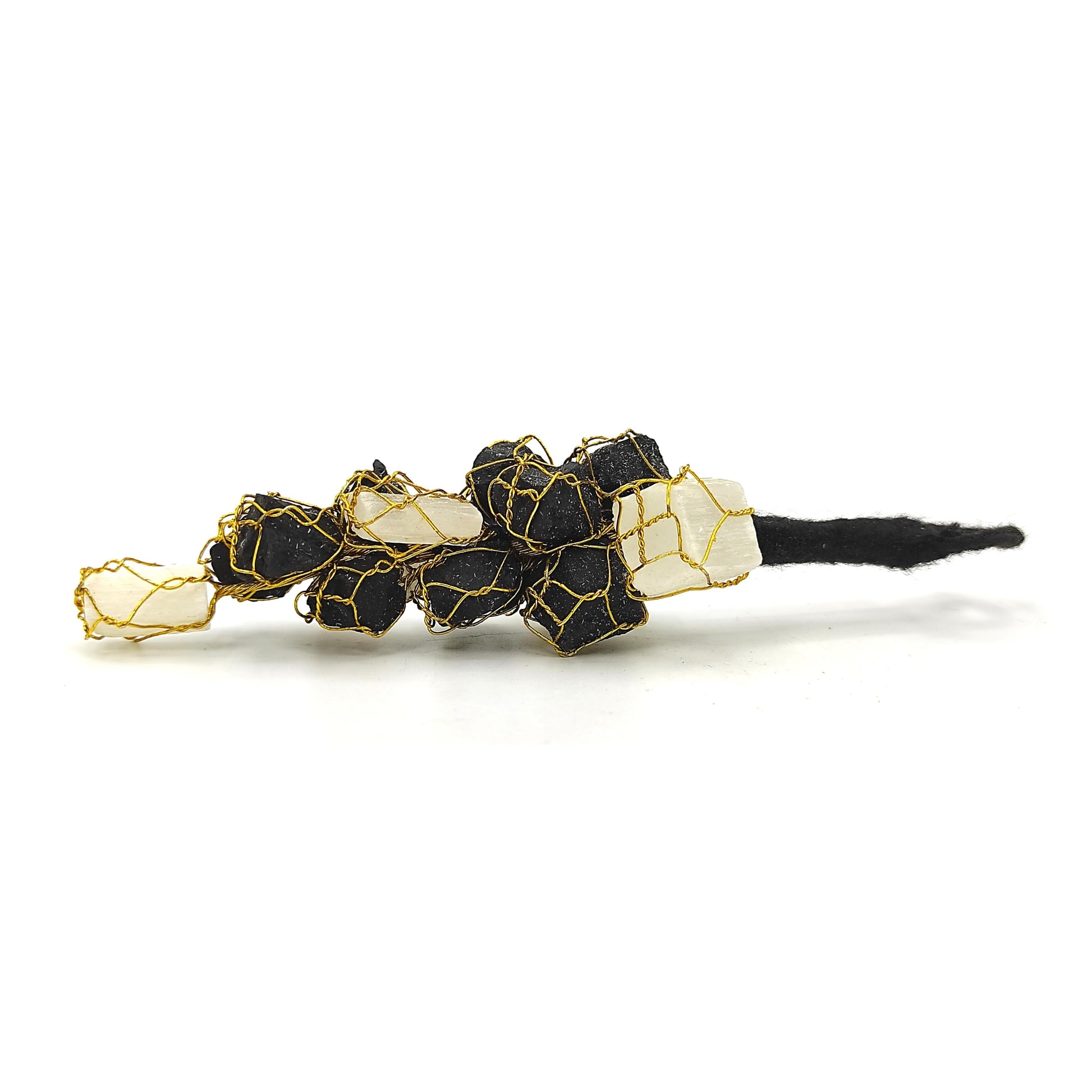 black tourmline and selenite stone raw door hanging vastu remedy