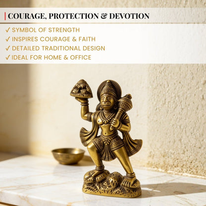 blessing hand gesture on the gold-tone brass Hanuman idol