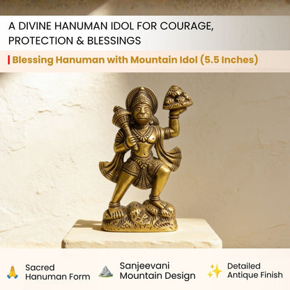 close-up of Hanuman’s facial features on the brass idol