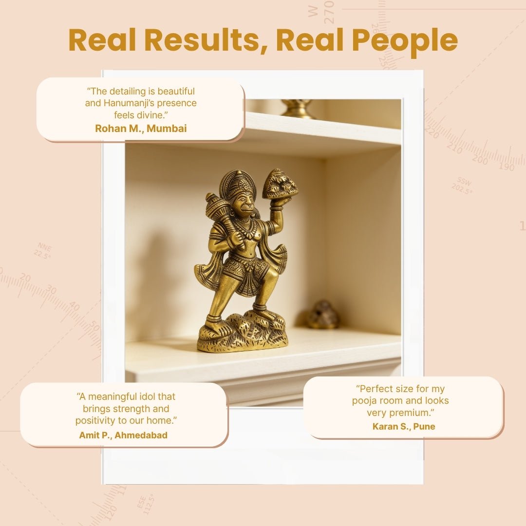 brass Hanuman idol above a south-facing entrance, facing outward for traditional Vastu use