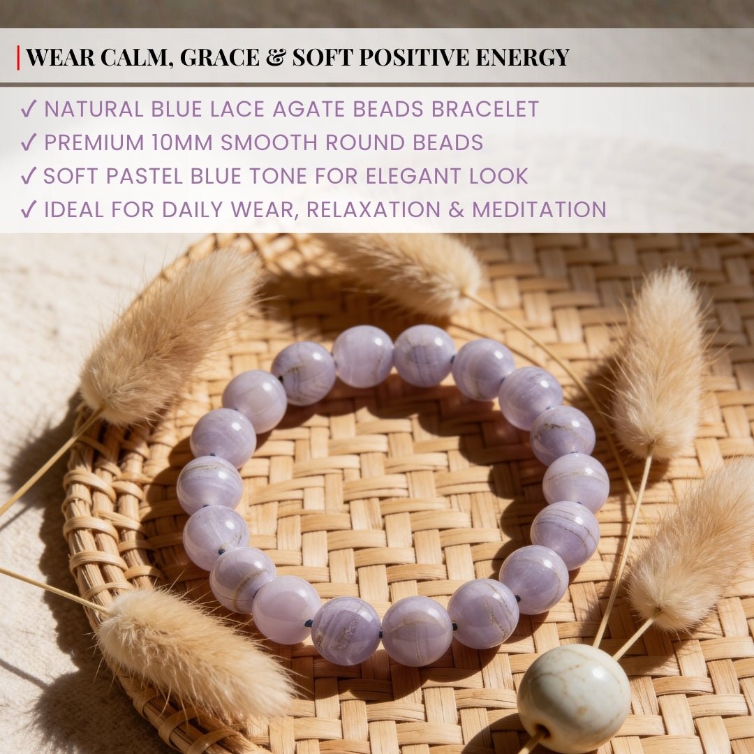 Blue Lace Agate Bracelet for Men Women Boys and Girls - plusvalueindia