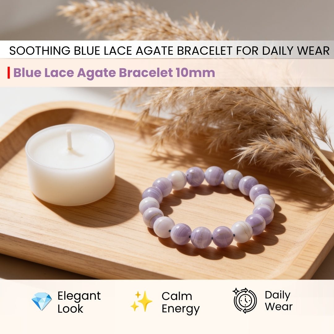 Blue Lace Agate Bracelet for Men Women Boys and Girls - plusvalueindia