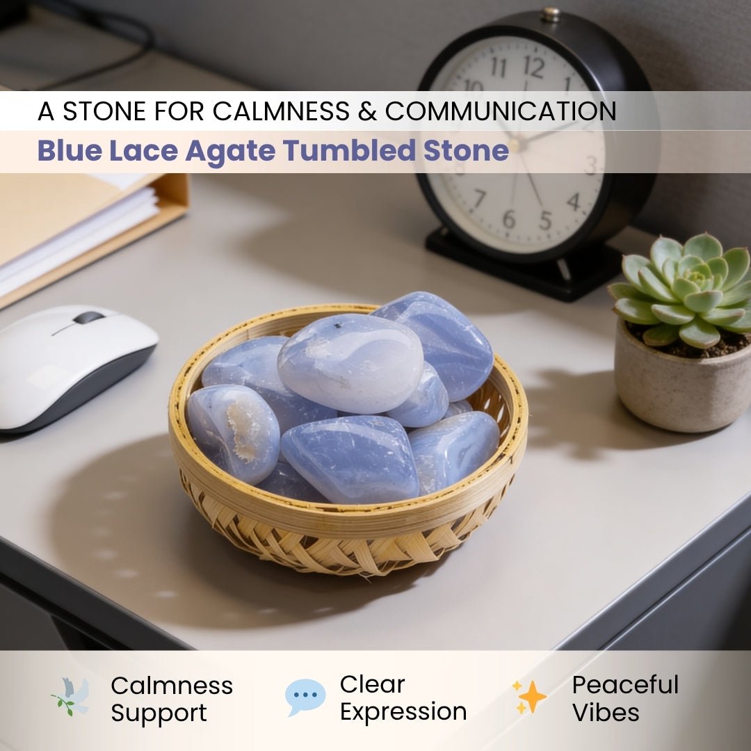Blue Lace Agate Tumbled Stone Pebbles - plusvalueindia