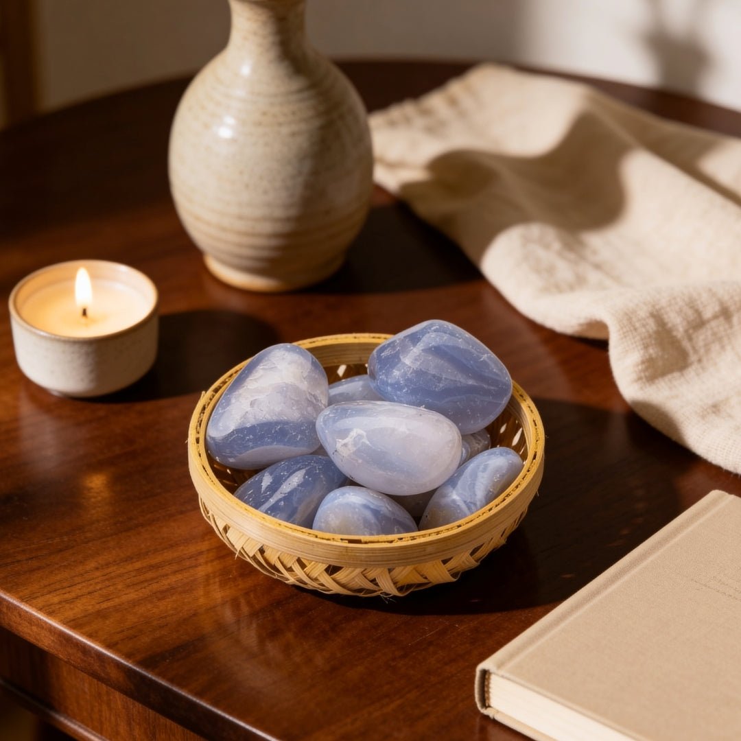 Blue Lace Agate Tumbled Stone Pebbles - plusvalueindia