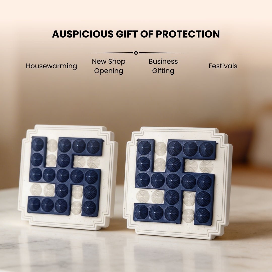 Blue Swastik Pyramid 2.5inch Pair for Vastu Remedies - plusvalueindia