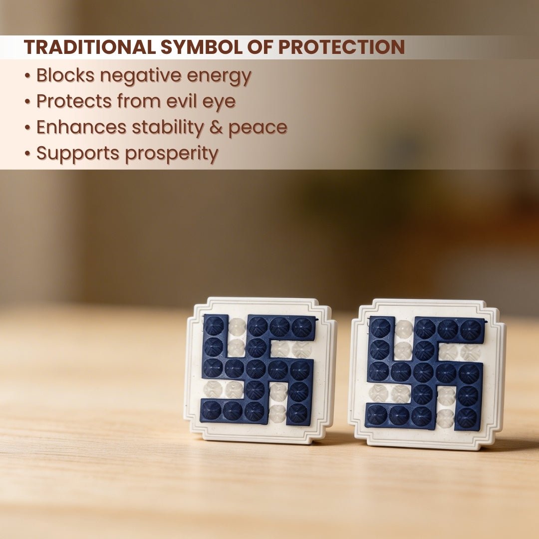 Blue Swastik Pyramid 2.5inch Pair for Vastu Remedies - plusvalueindia