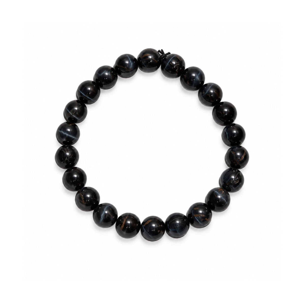 Natural Blue Tiger Eye 8 mm round bead stretch bracelet with deep midnight-blue chatoyant luster