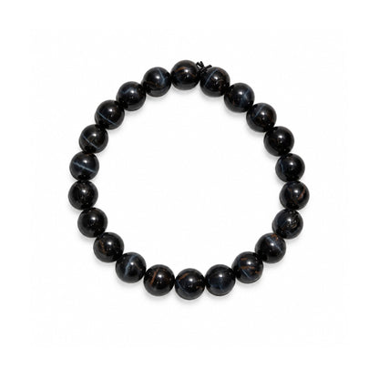 Natural Blue Tiger Eye 8 mm round bead stretch bracelet with deep midnight-blue chatoyant luster