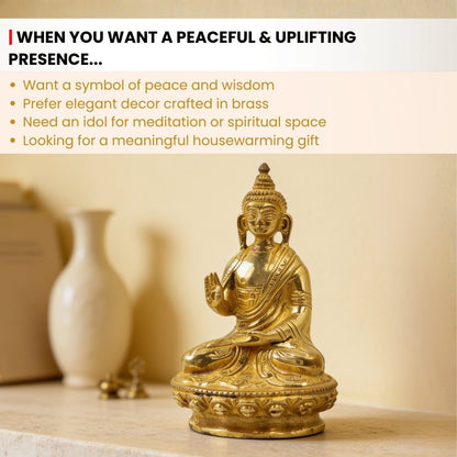 blessing hand gesture detail on the brass Buddha statue
