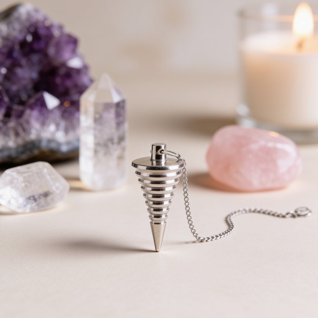 New Brass Dowsing Pendulum Silver Plated - Model - Aura for Dowser, Reiki, Aura - plusvalueindia