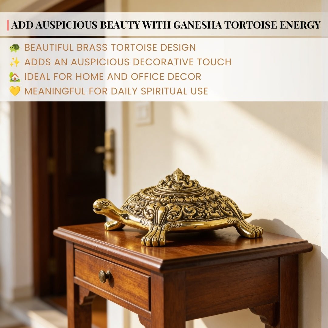 Premium Brass Ganesha Tortoise Home & Office Vastu Decor - 1.420 Kg - plusvalueindia