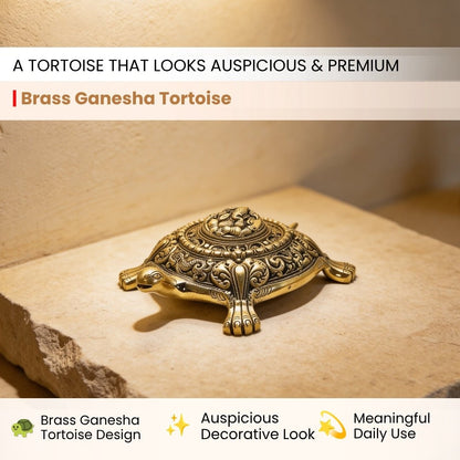 Premium Brass Ganesha Tortoise Home & Office Vastu Decor - 1.420 Kg - plusvalueindia