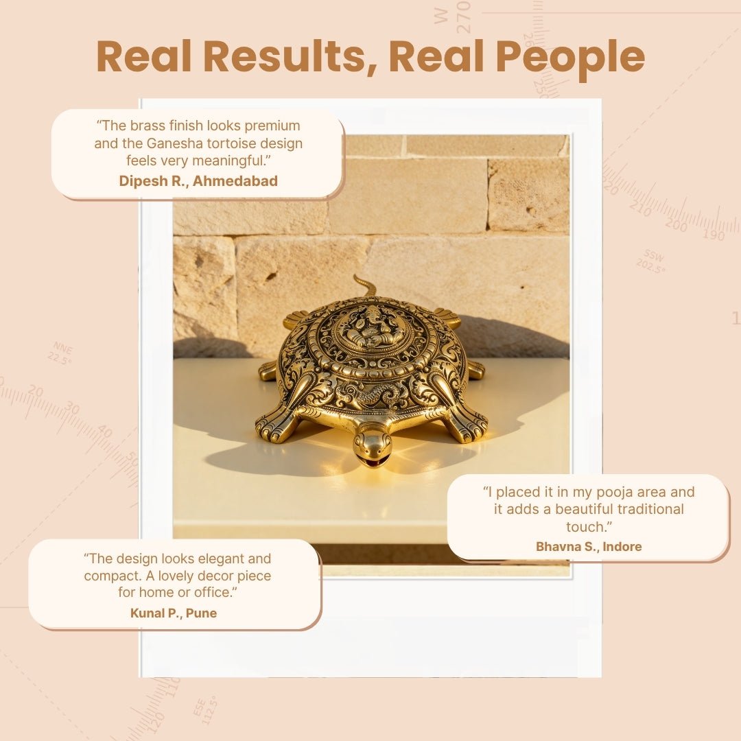 Premium Brass Ganesha Tortoise Home & Office Vastu Decor - 1.420 Kg - plusvalueindia