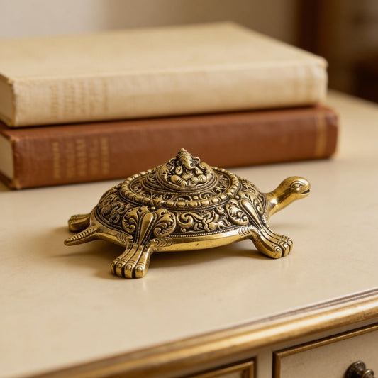Premium Brass Ganesha Tortoise Home & Office Vastu Decor - 1.420 Kg - plusvalueindia