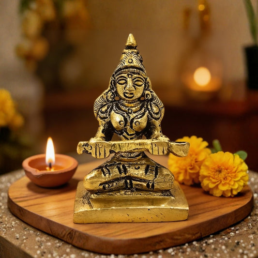 Brass Goddess Annapurna Devi Murti Statue Idol 2" [Goddess Of Food] - plusvalueindia