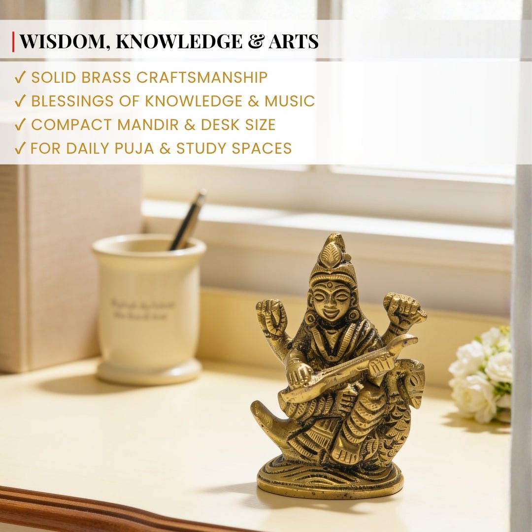Sturdy lotus-carved base design engineered for balanced tabletop resting, mandir shelf placement, or study desk display