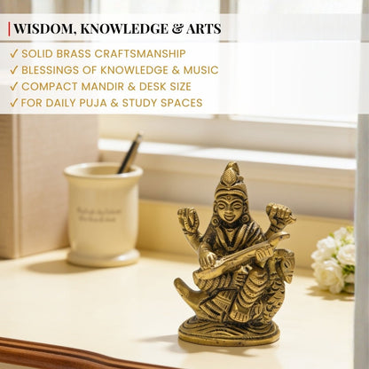 Sturdy lotus-carved base design engineered for balanced tabletop resting, mandir shelf placement, or study desk display
