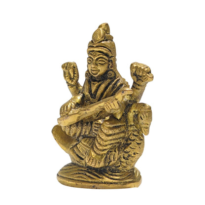 Solid flat brass base with fine antiqued polish ensuring steady placement on mandir shelves and study desks