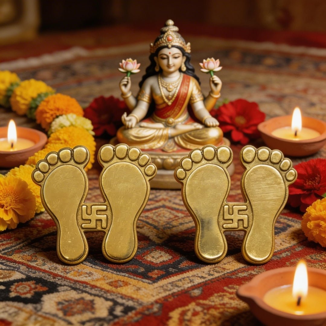 Brass Lakshmi Charan Paduka (Pair 3 Inch Each) - plusvalueindia