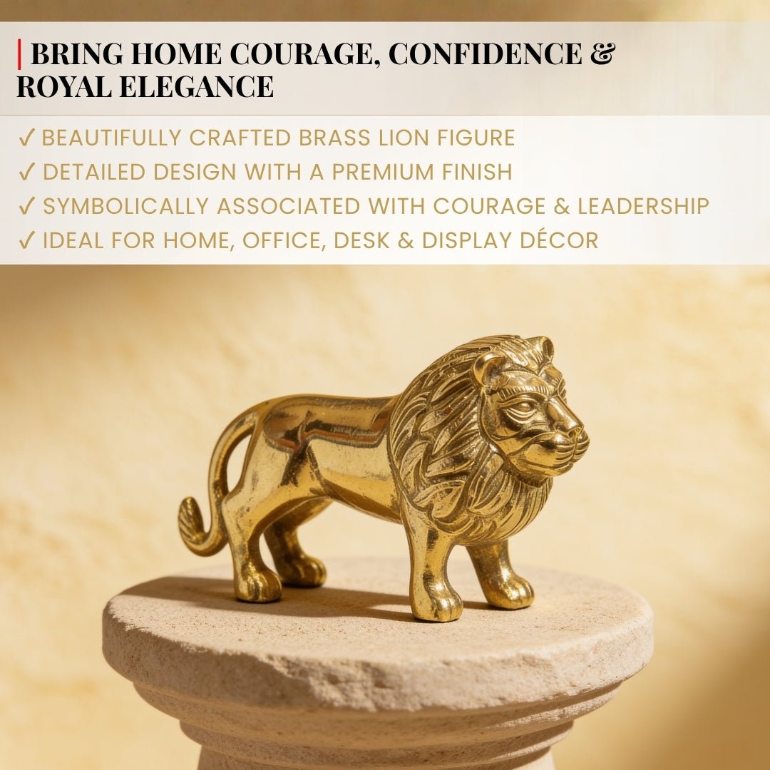 Brass Lion Statue Feng Shui Vastu Shastra Indian Decor Handicraft and Home Decor Product - plusvalueindia