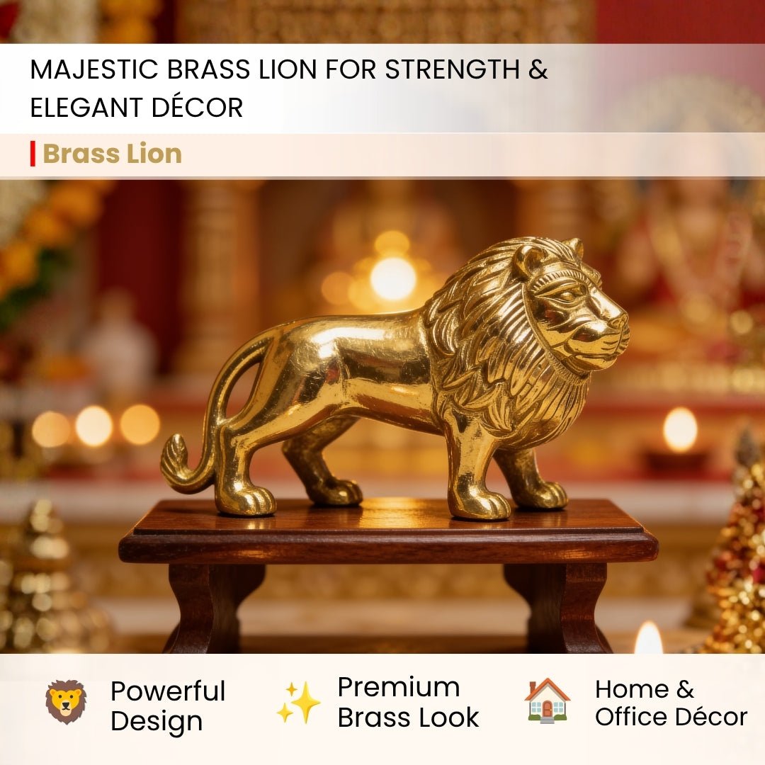 Brass Lion Statue Feng Shui Vastu Shastra Indian Decor Handicraft and Home Decor Product - plusvalueindia
