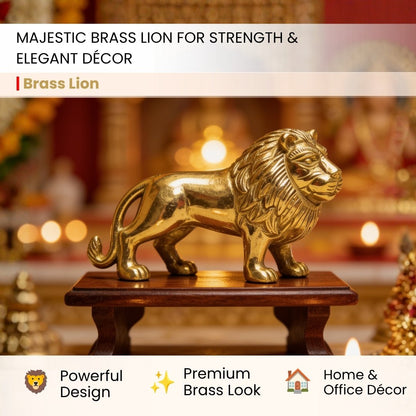 Brass Lion Statue Feng Shui Vastu Shastra Indian Decor Handicraft and Home Decor Product - plusvalueindia