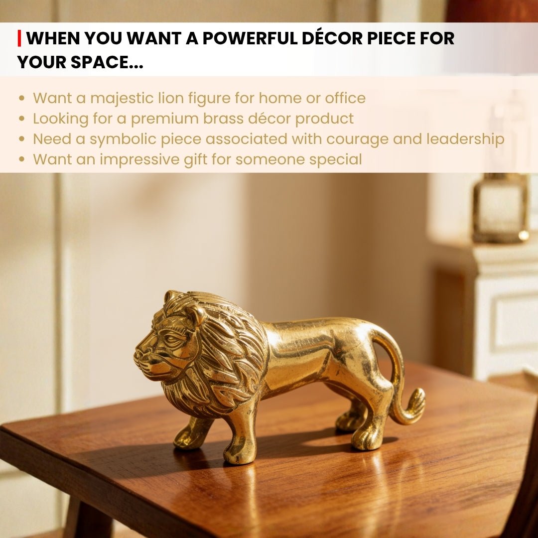 Brass Lion Statue Feng Shui Vastu Shastra Indian Decor Handicraft and Home Decor Product - plusvalueindia