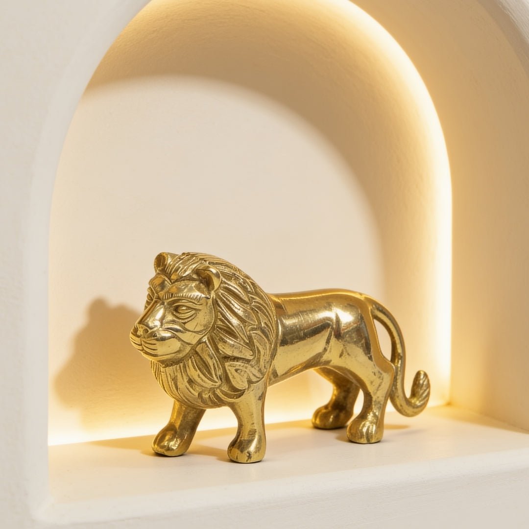 Brass Lion Statue Feng Shui Vastu Shastra Indian Decor Handicraft and Home Decor Product - plusvalueindia