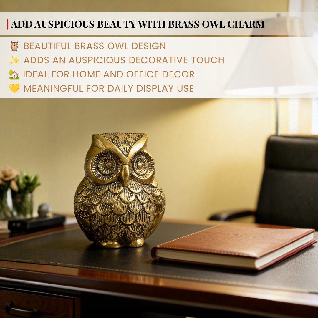 Brass Owl Handicraft Fengshui Vaastu Symbol of Good Luck, Wisdom & Protection Decorative Showpiece Statue | Home & Office Decor - plusvalueindia