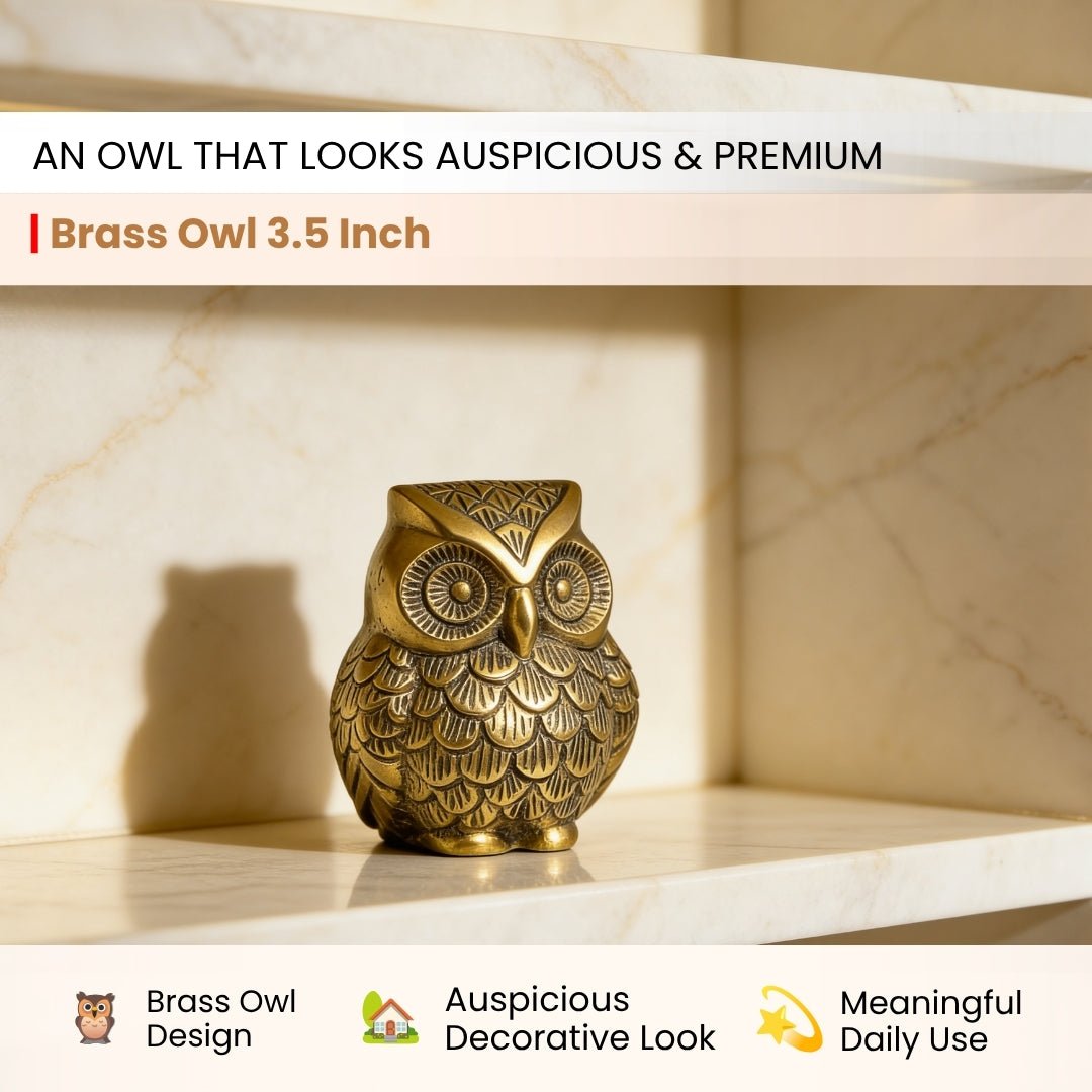 Brass Owl Handicraft Fengshui Vaastu Symbol of Good Luck, Wisdom & Protection Decorative Showpiece Statue | Home & Office Decor - plusvalueindia