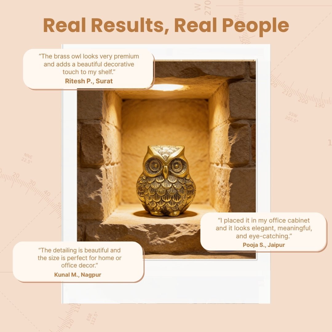 Brass Owl Handicraft Fengshui Vaastu Symbol of Good Luck, Wisdom & Protection Decorative Showpiece Statue | Home & Office Decor - plusvalueindia