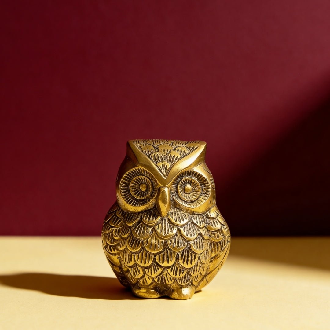 Brass Owl Handicraft Fengshui Vaastu Symbol of Good Luck, Wisdom & Protection Decorative Showpiece Statue | Home & Office Decor - plusvalueindia
