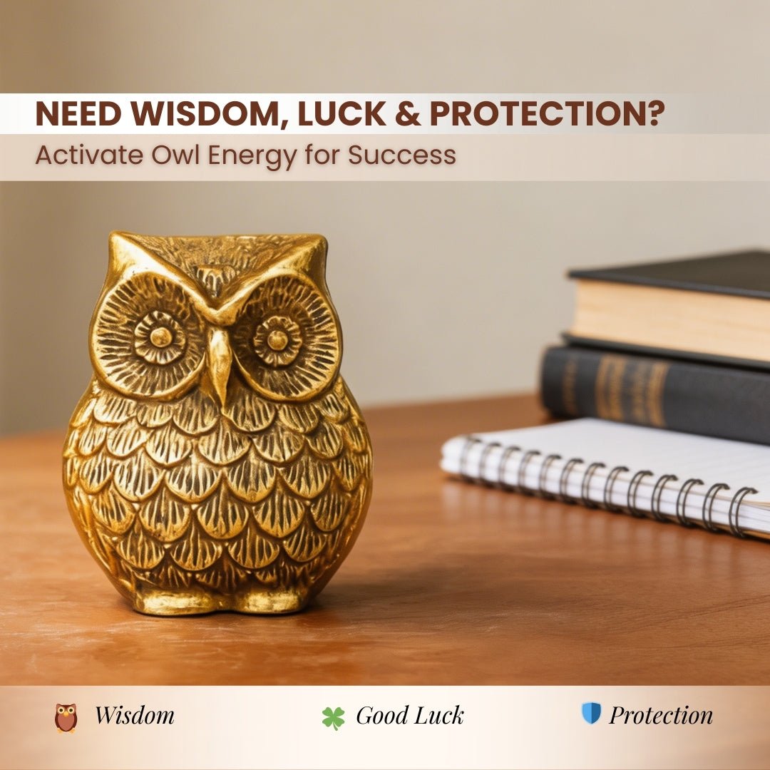 Brass Owl Handicraft Fengshui Vaastu Symbol of Good Luck, Wisdom & Protection Decorative Showpiece Statue | Home & Office Decor - plusvalueindia