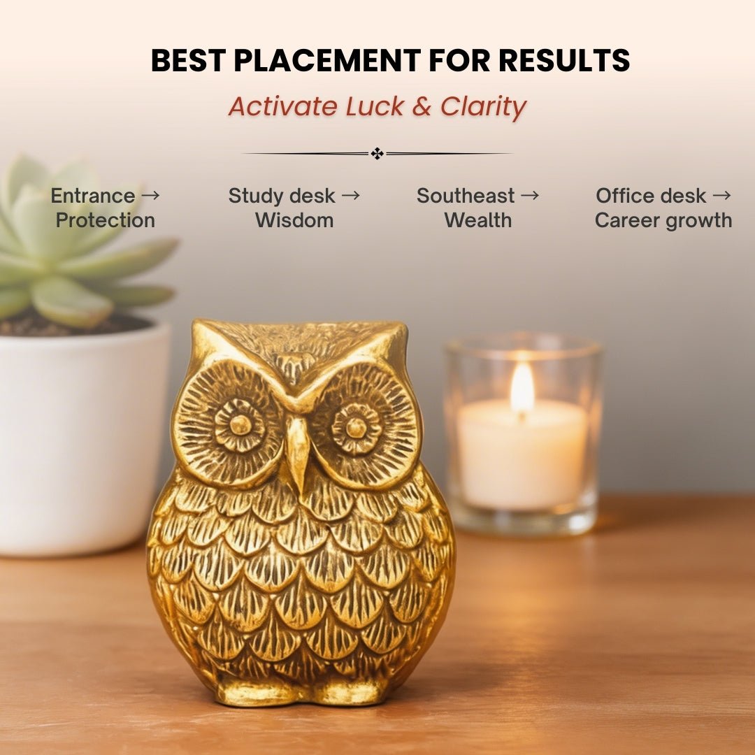 Brass Owl Handicraft Fengshui Vaastu Symbol of Good Luck, Wisdom & Protection Decorative Showpiece Statue | Home & Office Decor - plusvalueindia