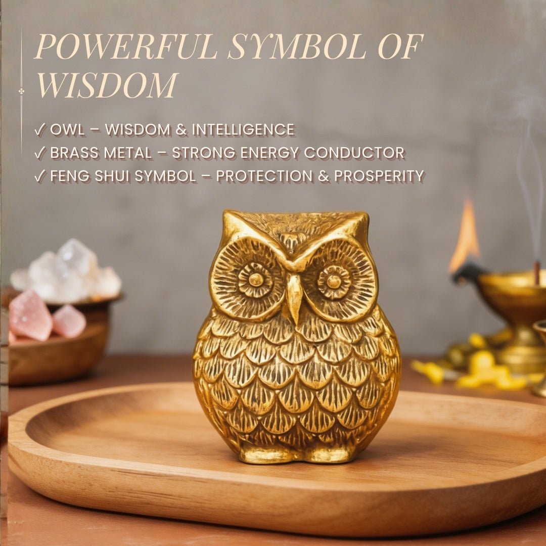Brass Owl Handicraft Fengshui Vaastu Symbol of Good Luck, Wisdom & Protection Decorative Showpiece Statue | Home & Office Decor - plusvalueindia