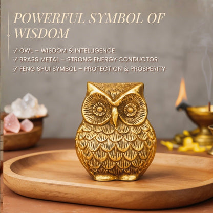 Brass Owl Handicraft Fengshui Vaastu Symbol of Good Luck, Wisdom & Protection Decorative Showpiece Statue | Home & Office Decor - plusvalueindia