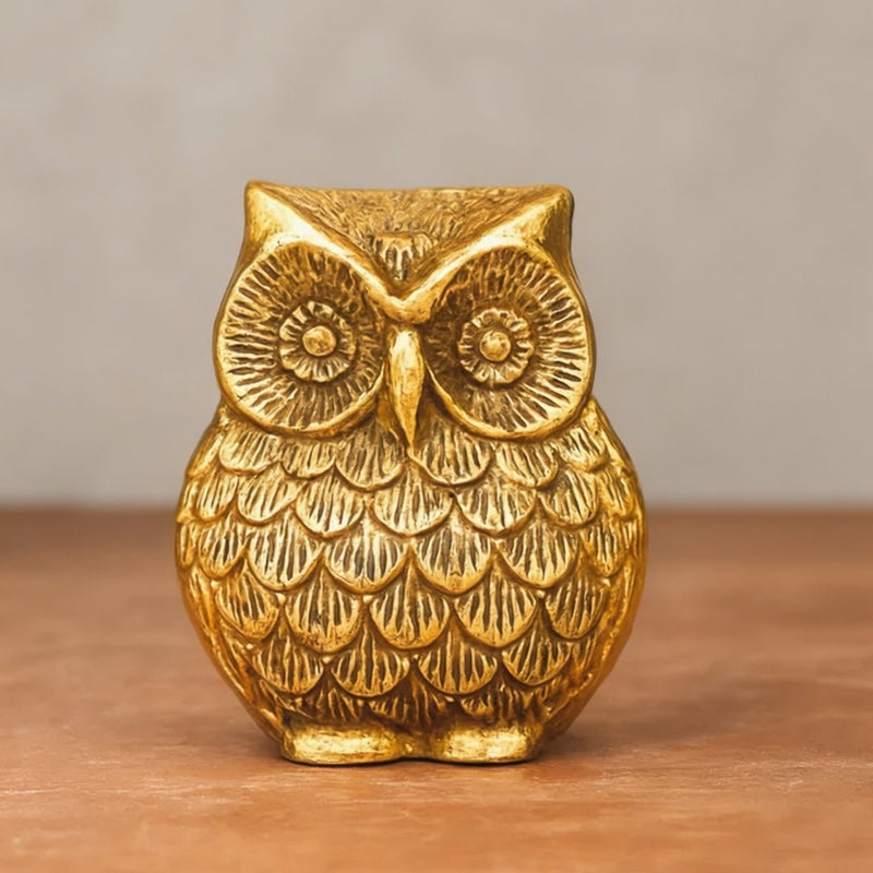 Brass Owl Handicraft Fengshui Vaastu Symbol of Good Luck, Wisdom & Protection Decorative Showpiece Statue | Home & Office Decor - plusvalueindia