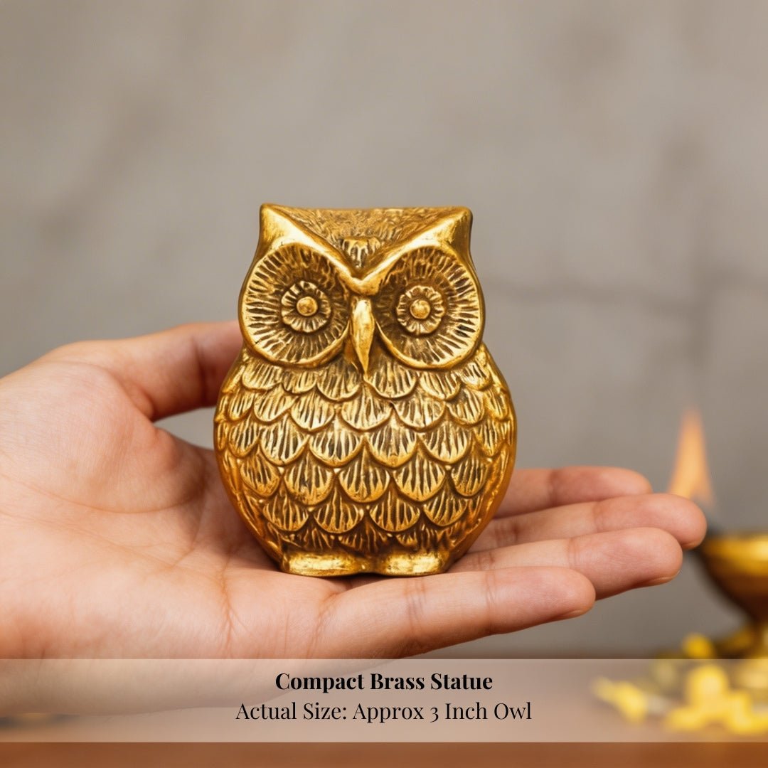 Brass Owl Handicraft Fengshui Vaastu Symbol of Good Luck, Wisdom & Protection Decorative Showpiece Statue | Home & Office Decor - plusvalueindia