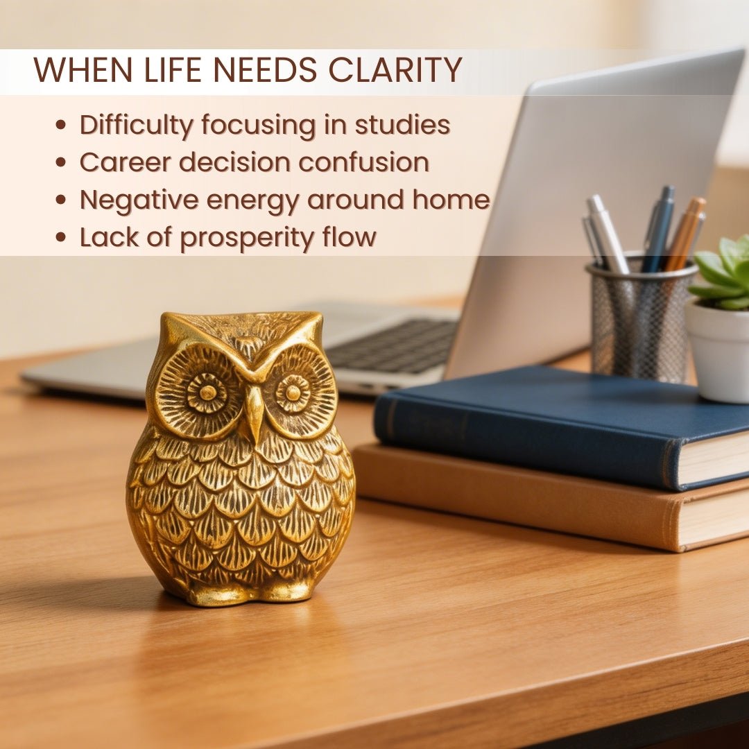 Brass Owl Handicraft Fengshui Vaastu Symbol of Good Luck, Wisdom & Protection Decorative Showpiece Statue | Home & Office Decor - plusvalueindia