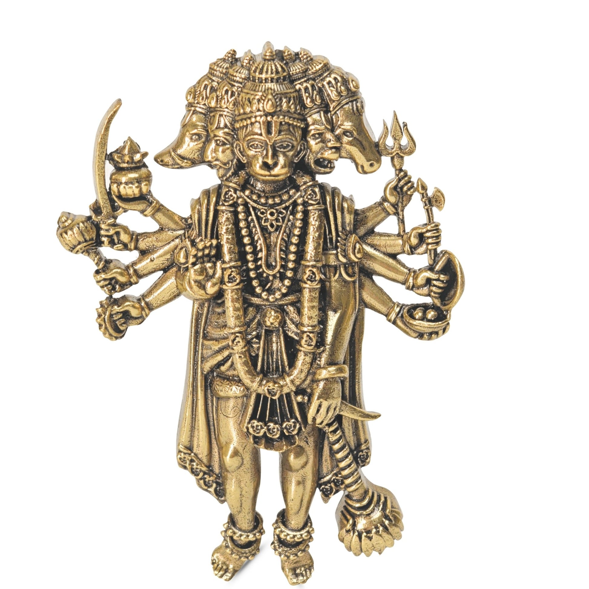 Brass Panchmukhi Hanuman Wall Hanging for Main Door Entrance – 4 Inch Idol - plusvalueindia