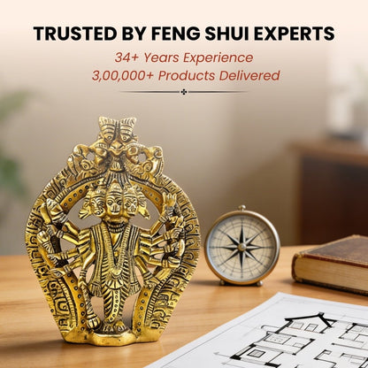 Brass Panchmukhi Hanuman Statue Murti for South, South - West Main Door Protection of Home & Office - plusvalueindia