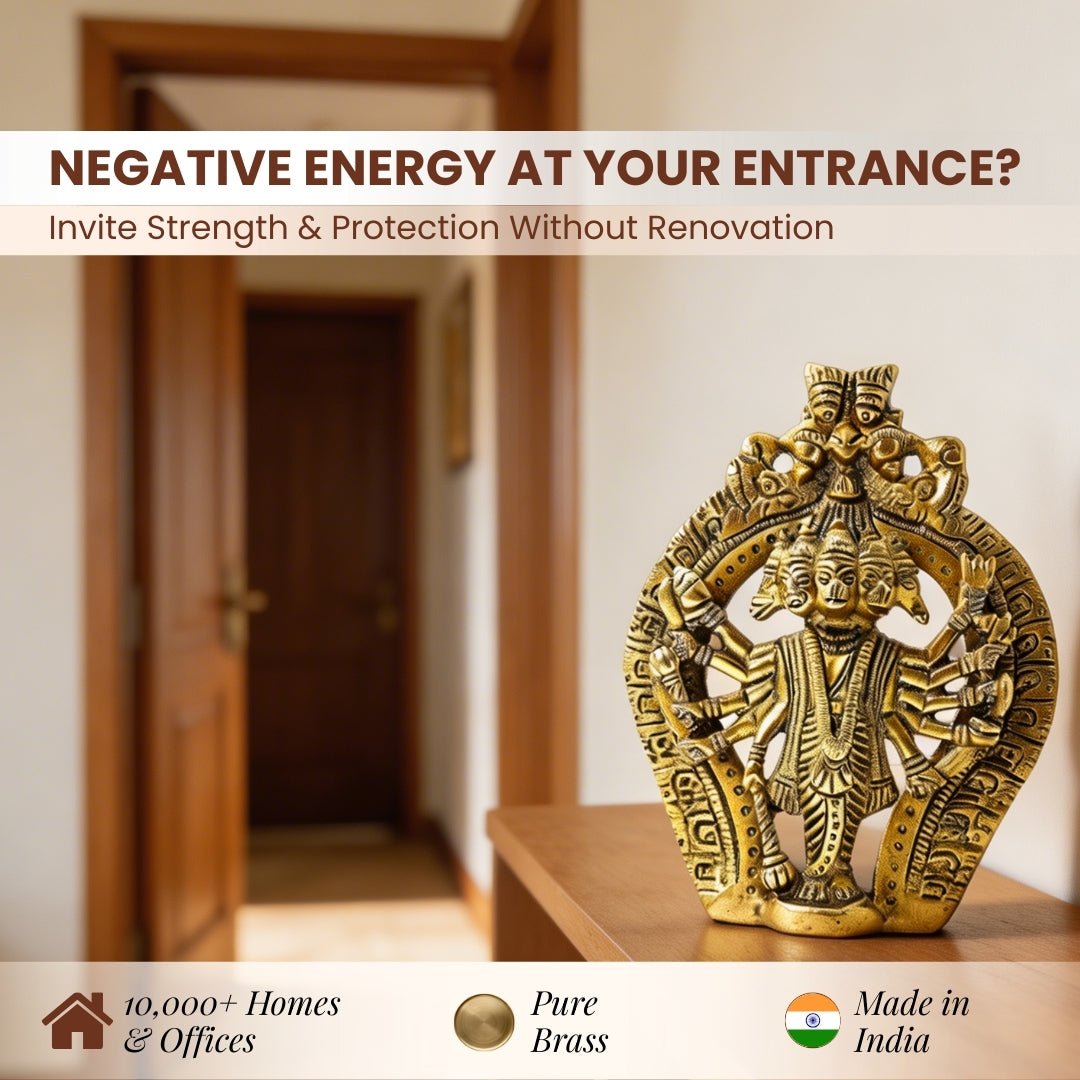 Brass Panchmukhi Hanuman Statue Murti for South, South - West Main Door Protection of Home & Office - plusvalueindia