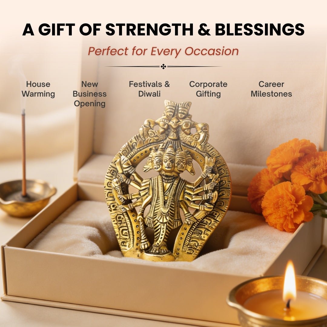 Brass Panchmukhi Hanuman Statue Murti for South, South - West Main Door Protection of Home & Office - plusvalueindia