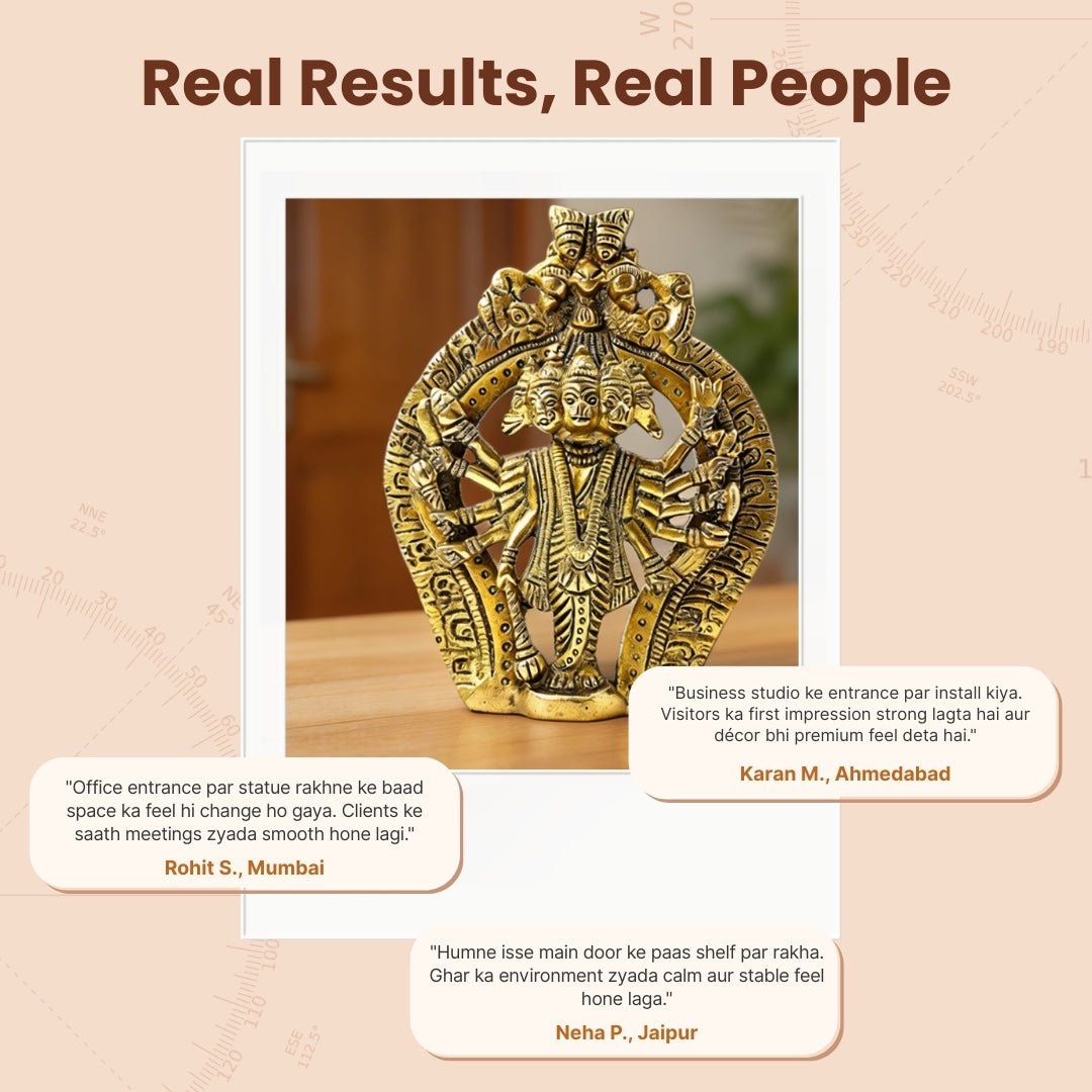 Brass Panchmukhi Hanuman Statue Murti for South, South - West Main Door Protection of Home & Office - plusvalueindia